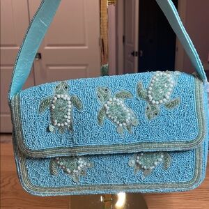 Turquoise Beaded Turtle Women's Shoulder Bag NWT